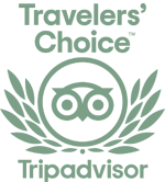 The image shows a green TripAdvisor logo with an owl, surrounded by laurel leaves, and the text 